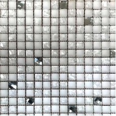 White Crystals Glass Square Mosaic Tiles Sheet Walls Floors Bathroom Kitchen